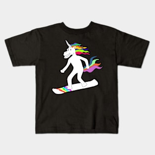 Snowboarding unicorn rainbow colored Kids T-Shirt